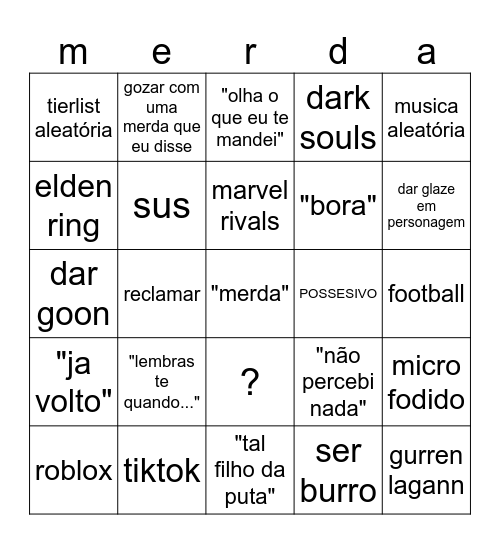 merda de call Bingo Card