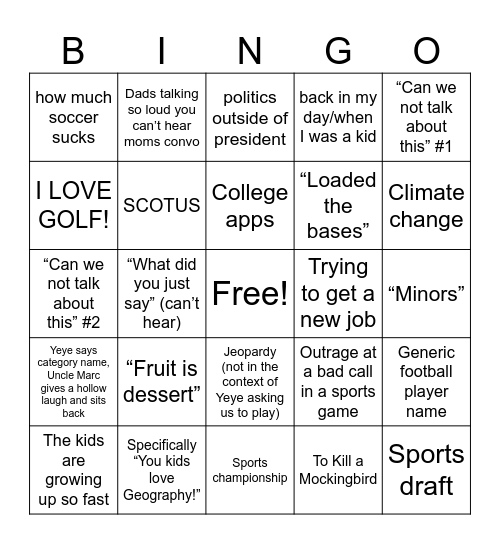 Untitled Bingo Card