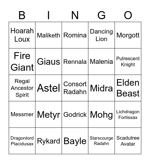 Elden Ring Remembrances Bingo Card