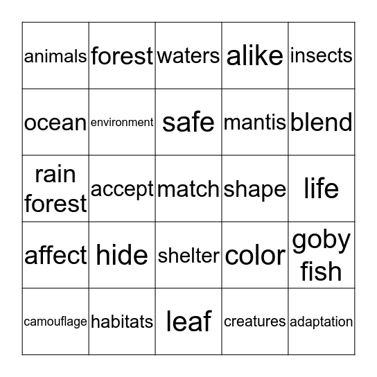 Hide and Seek Bingo Card