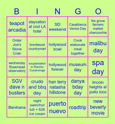 Pookie & Puke Activities Bingo Card