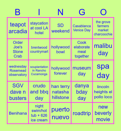 Pookie & Puke Activities Bingo Card