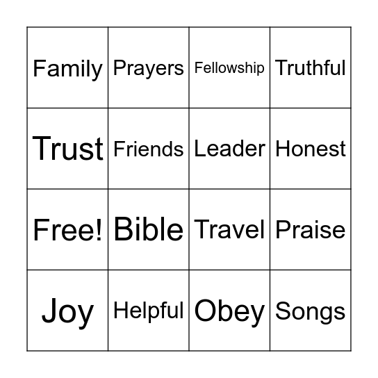 Summertime Fun With God Bingo Card