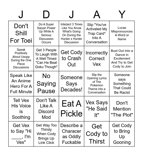 Jakoby Bingo Card