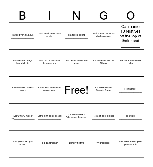 Untitled Bingo Card