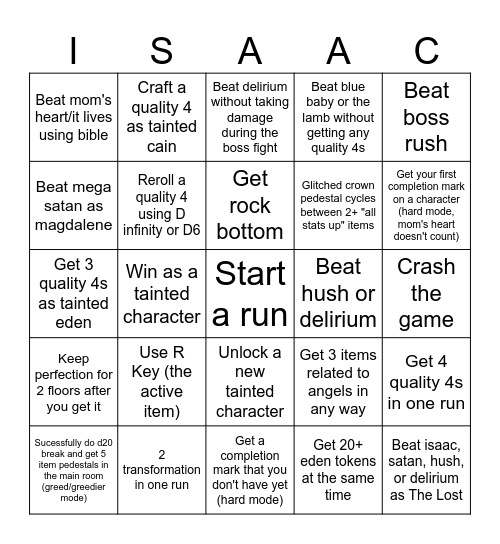 THE BINDING OF ISAAC Bingo Card