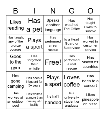 Get to Know You Bingo Card