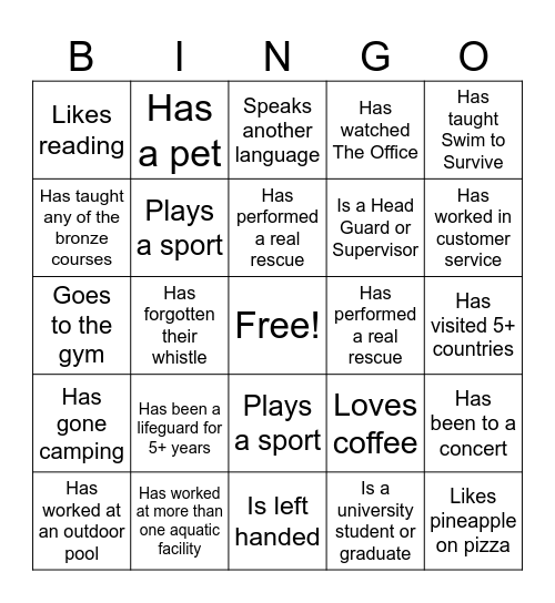 Get to Know You Bingo Card
