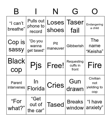 Body Cam Bingo Card