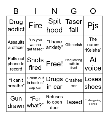 Body Cam Bingo Card