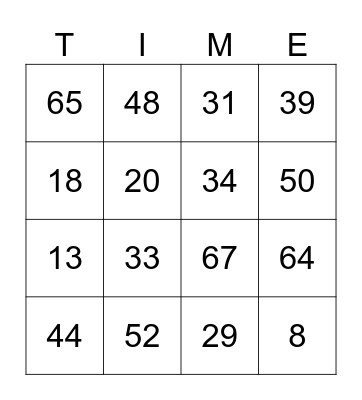 ENGLISH Bingo Card