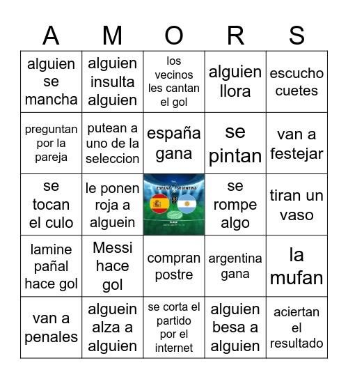 Bingo del partido de españa vs argentina Bingo Card