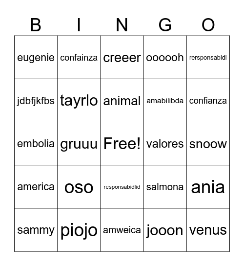 Untitled Bingo Card