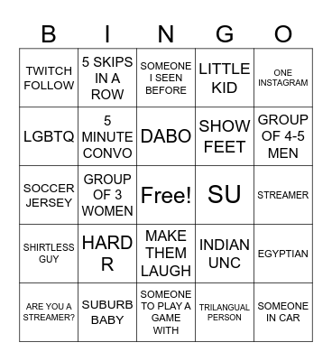 OMEGLE BINGO Card