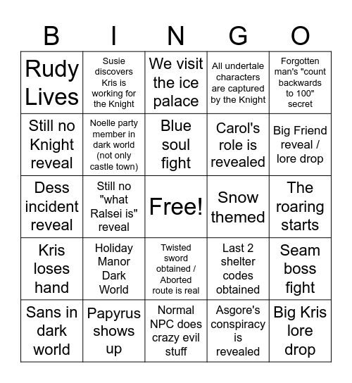 Deltarune ch. 6 Bingo Card