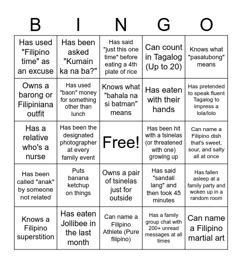 FSAY HUMAN BINGO Card