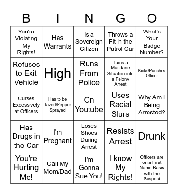 Police Body Cam Bingo Card