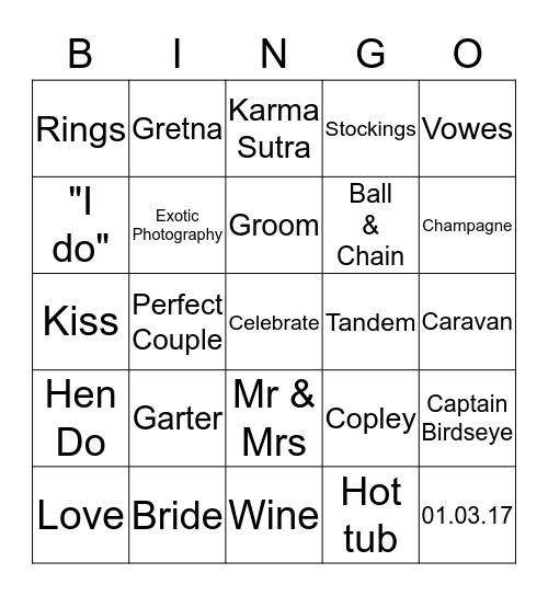 Jackies Hen do Bingo Card