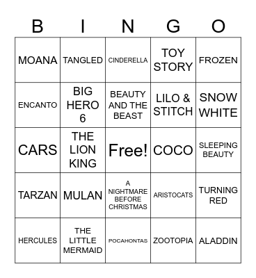 DISNEY Bingo Card