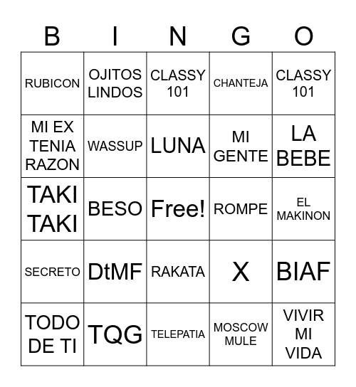 TRENDING LATIN Bingo Card
