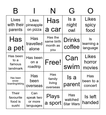 Find someone who... Bingo Card