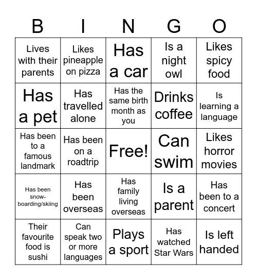 Find someone who... Bingo Card