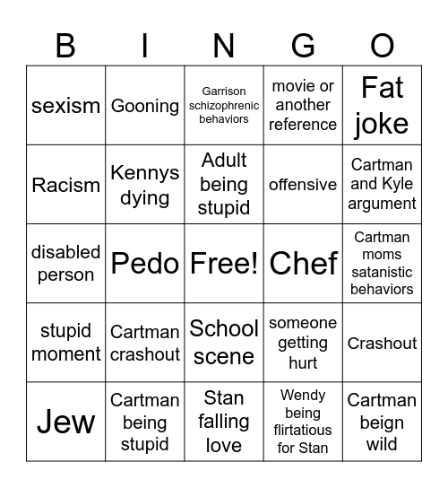 South park bingo Card