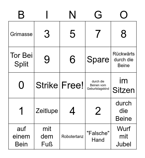 Bowling Bingo Card