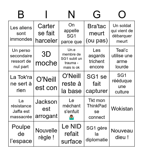 SG1 saisons finales Bingo Card