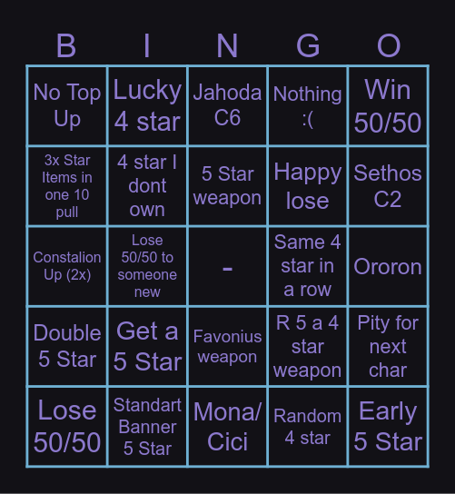 Columbina Banner Bingo Card