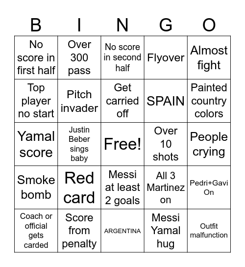 World Cup Bingo Card