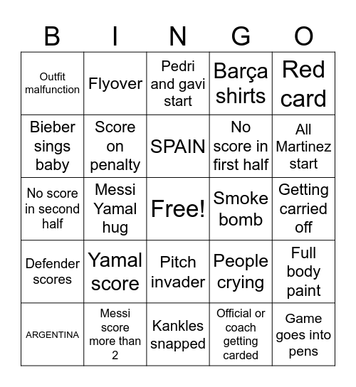 World Cup Bingo Card