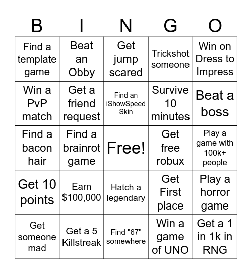 SRS ROBLOX BINGO Card
