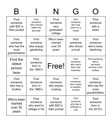 Family Reunion Bingo/Scavenger Hunt Bingo Card
