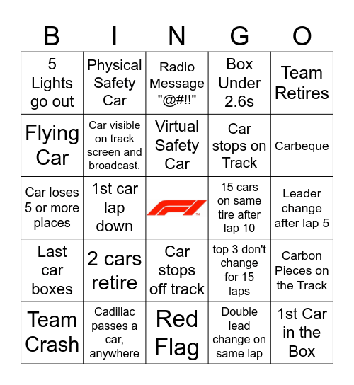 Belgian GP 2026 Bingo Card