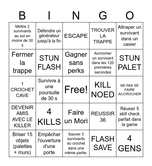DBD Bingo Card