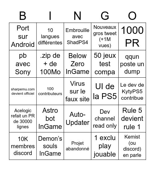 SharpEmu Bingo Card