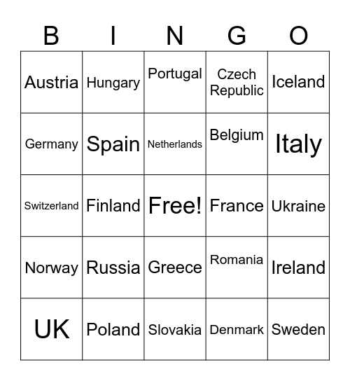 Kiss a European! Bingo Card