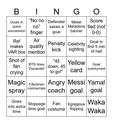 World Cup Bingo! Bingo Card