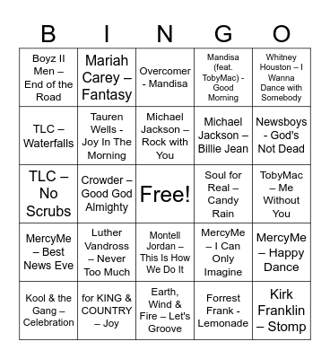 Feel Good Music Bingo Card