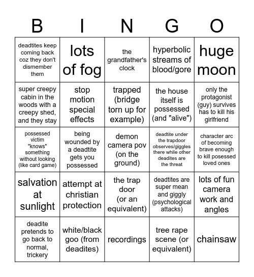 evil dead burn bingo Card