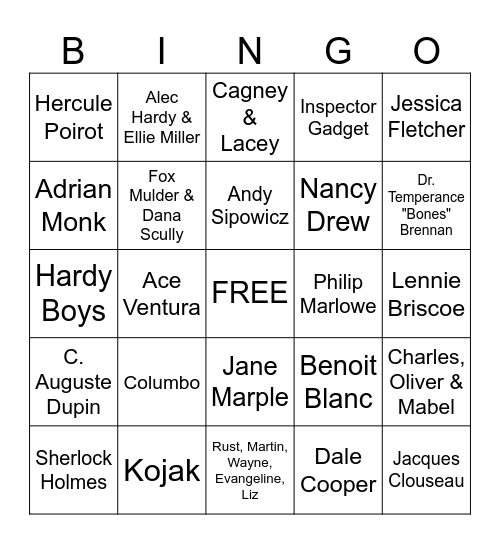 Famous Detectives Bingo Card