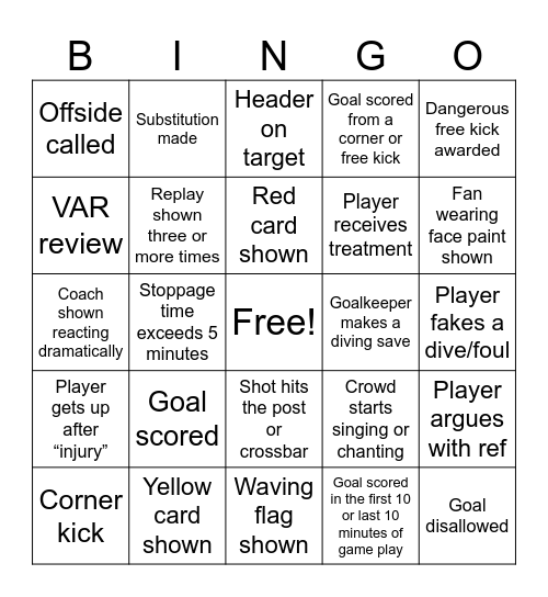 WORLD CUP FINAL Bingo Card
