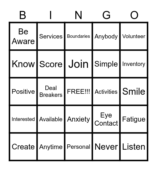 SOCIAL SUPPORTS Bingo Card