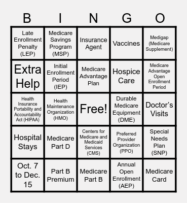 MEDICARE BINGO Card
