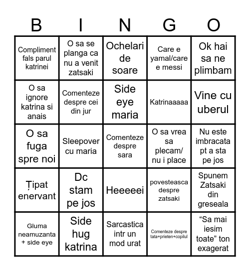 S.G Bingo Card