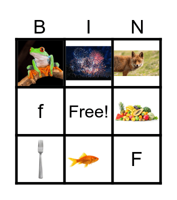 Letter Ff bingo Card