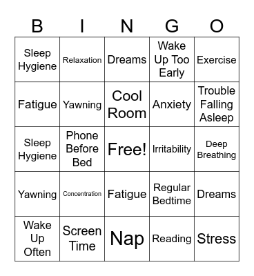 Insomnia Bingo Card