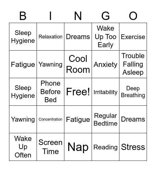 Insomnia Bingo Card