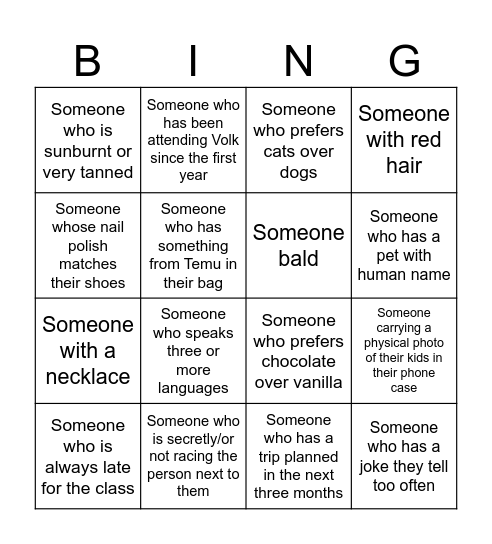 Volk Human Bingo Card
